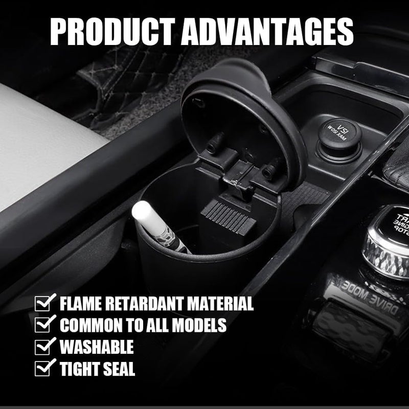 PACLVIO Portable Car Ash Tray With Lid Smell Proof, Smokeless Self-Extinguishing Cigarette Ashtray Cup Holder, Mini Trash Can Organizer Car Ashtray for Office, Home (Black) - Image 5